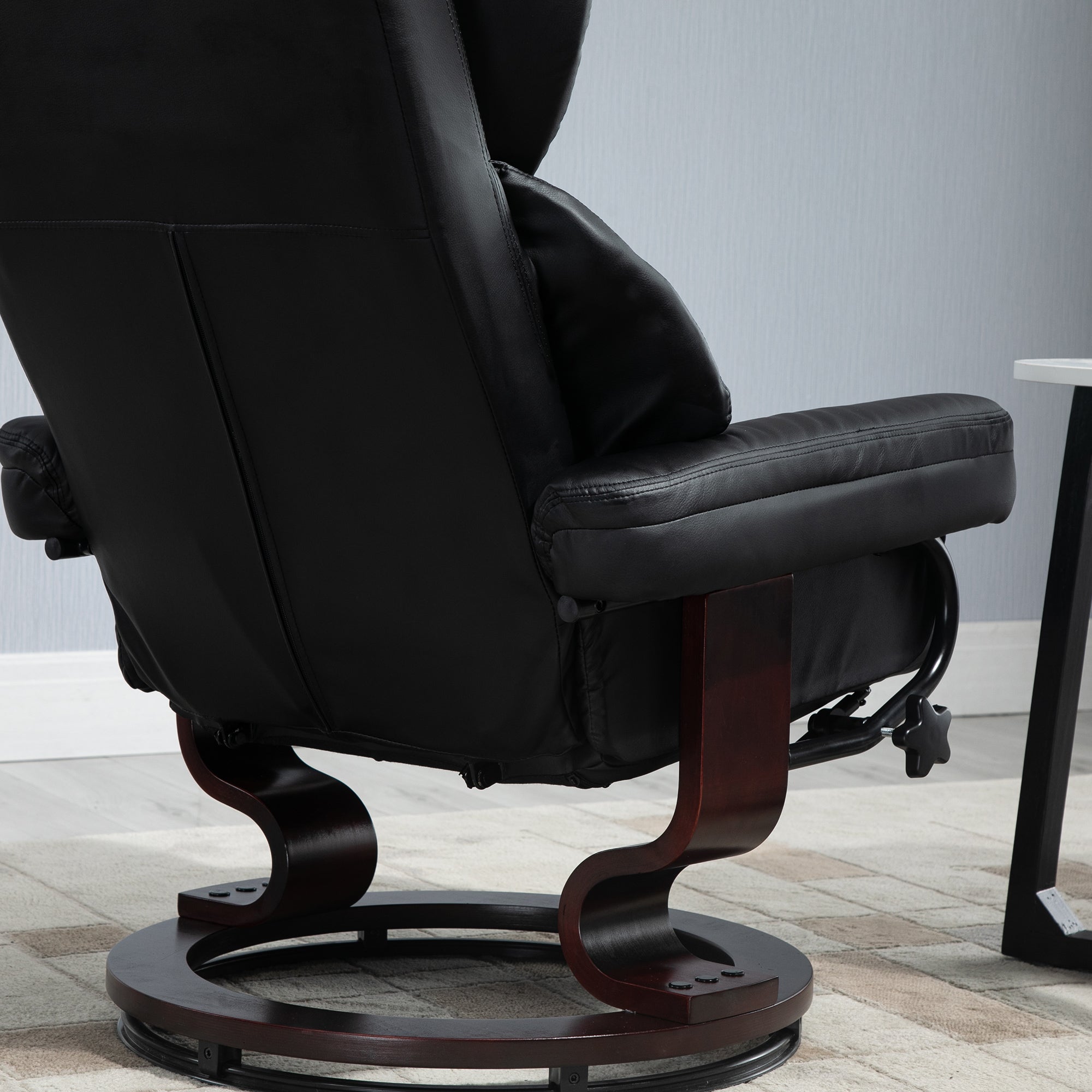 HOMCOM 360° Swivel Recliner Chair with Footstool, PU Leather Manual Recliner Armchair with Solid Wood Base, Upholstered Reclining Chair for Living Room, Bedroom, Office, Black